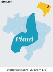 Mapa e Bandeira do Piauí Brasil - Estado do Nordeste, Teresina Capital e Maior Contorno Vetorial do Delta Costeiro