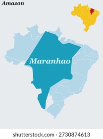 Maranhão Brasil Mapa y Bandera - Estado Nororiental, São Luís Capital, Lençóis Maranhenses Dunas Esquema del Vector