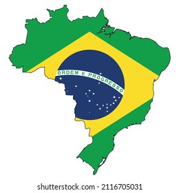 Brazil map with flag - outline of a state with a national flag, white background, vector