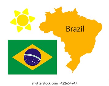 Brazil map and flag over white