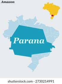 Paraná Brasil Mapa y Bandera - Estado del Sur, Curitiba Capital y Cataratas del Iguazú Esquema de Vector

