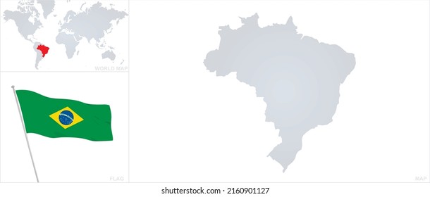  Brazil map and flag. vector