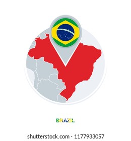 Brazil map and flag, vector map icon with highlighted Brazil
