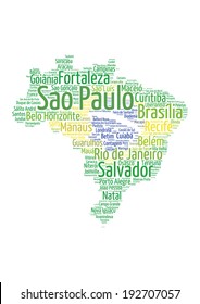 Brazil  map with flag word cloud concept on white background - vector illustration