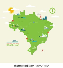 Brazil Map - Flat Design, Info graphic Vector