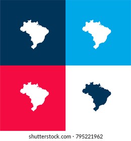 Brazil map four color material and minimal icon logo set in red and blue