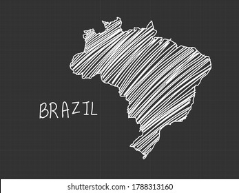 Brazil map freehand sketch on black background.