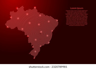 Brazil, map from futuristic concentric red circles and glowing stars for banner, poster, greeting card