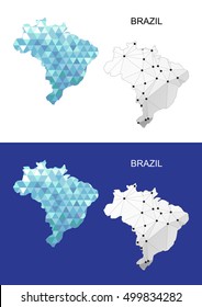Brazil map in geometric polygonal style. Abstract gems triangle.
