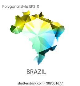 Brazil map in geometric polygonal style.Abstract gems triangle,modern design background. Vector illustration EPS10