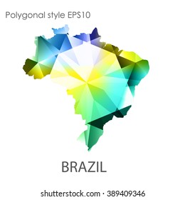 Brazil map in geometric polygonal style.Abstract gems triangle,modern design background. Vector illustration EPS10