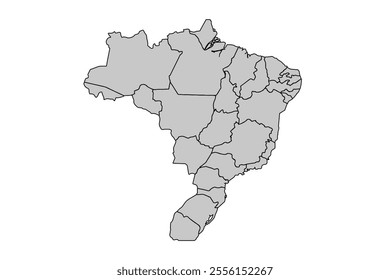 Brazil map Grayscale,isolated on white background for website layouts,background,education, precise,customizable,Travel worldwide,map silhouette backdrop,earth geography, political,reports.