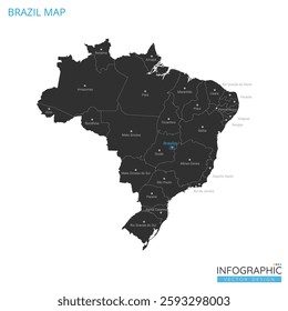 Brazil map high detailed with administrative divide by state, capital cities names, outline simplicity style. Vector illustration EPS10.