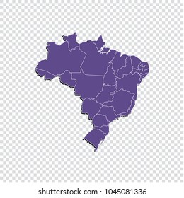 Brazil map - High detailed purple map of Brazil. Brazil map isolated on transparent background.