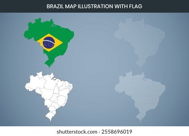 Brazil Map Illustration with Flag