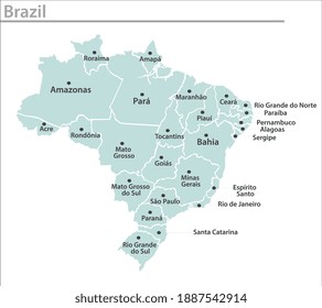 Brazil map illustration vector detailed Brazil map with all state names