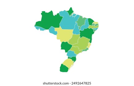 Brazil Map with individual colors,isolated on white background for website layouts,background,education, precise,customizable,Travel worldwide,map silhouette backdrop,earth geography, political,report