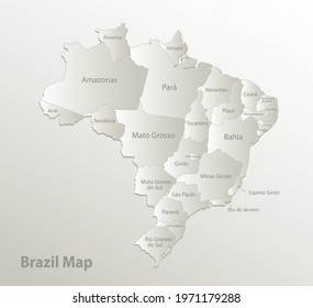 Brazil map, individual regions with names, card paper 3D natural vector