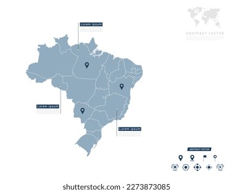 Mapa de Brasil de azul infográfico Navegador de localización de pin de verificación de la posición del plan de información de comunicación.