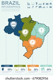 Brazil map with Infographic elements. Infographics layouts. Vector illustration