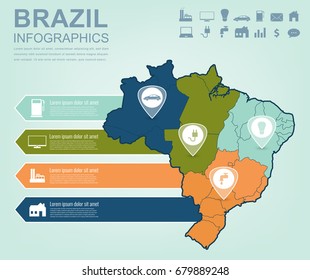 Brazil map with Infographic elements. Infographics layouts. Vector illustration