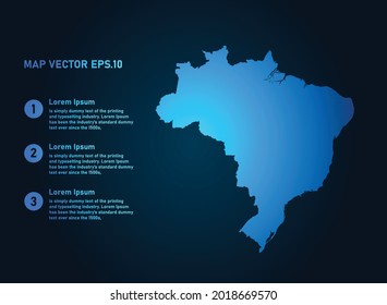 Brazil map, infographic style , on dark background with Map World. Wire frame 3D mesh , map 3D,