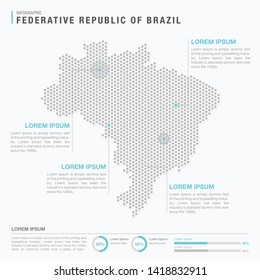 Brazil map infographics with abstract pixelated dot pattern on white background. Stylized map concept with elementsl. - Vector illustration