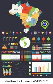 Brazil map and Infographics design elements. Business template in flat style for presentation, booklet, website and other creative projects.