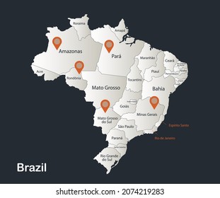 Brazil map, Infographics flat design colors snow white, with names of individual regions vector