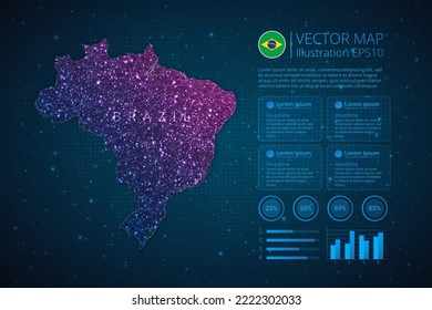 Brazil map infographics template for diagram, graph, presentation and chart with abstract geometric mesh polygonal light concept on blue background. Vector Illustration EPS10.