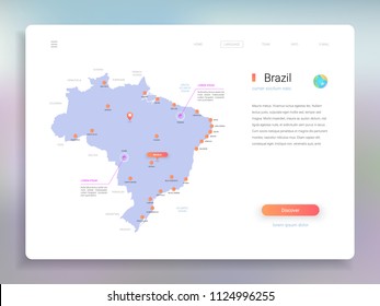 Brazil map infographics vector template with cities, capital Brasília and pointer marks.