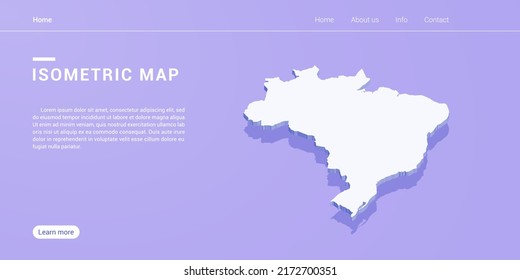 Brazil map of isometric purple vector illustration. Web banner layout template.