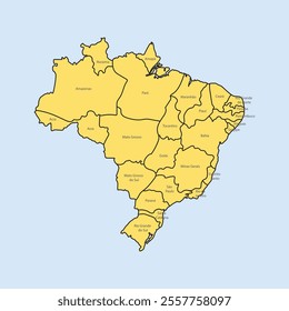 brazil map line yellow per region vector design