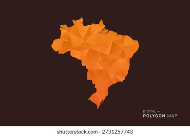 Brazil Map - Low-Poly-Polygon-Vektor, geometrische dreieckige Silhouette in Orange und dunklen Brauntönen, sauber modernen Infografik-Stil, isolierter Hintergrund.