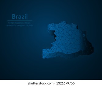 Brazil map low poly vector illustration, country of south america polygonal icon, isometric icon, education concept illustration, dark blue background