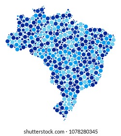 Brazil Map mosaic of small circles in variable sizes and blue shades. Random round elements are grouped into Brazil Map mosaic. Vector geographic blue map vector illustration.