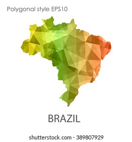 Brazil map multicolor geometric polygonal design.