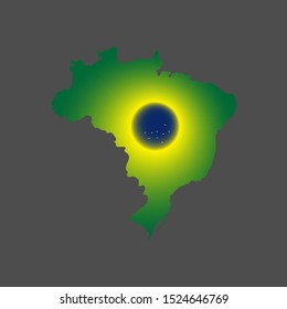 Brazil map in national colors on grey background. gradient vector illustration