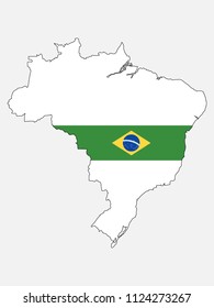 Brazil map with national flag 