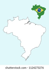 Brazil map with national flag 