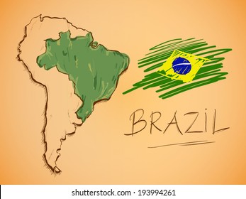 Brazil Map and National Flag Vector