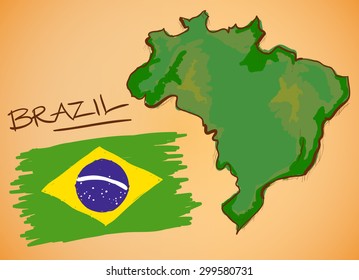 Brazil Map and National Flag Vector