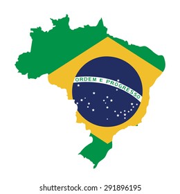 Brazil Map On Brazil Flag Vector