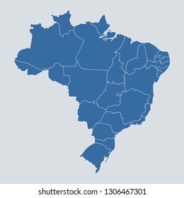 Brazil map on gray background vector, Brazil Map Outline Shape Blue on White Vector Illustration, High detailed Gray illustration map Brazil.