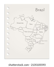 Brazil map on realistic clean sheet of paper torn from block vector