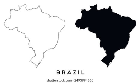 Brasilien Map Umriss und schwarze Silhouette Vektorgrafik