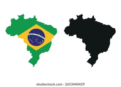 Brasil mapa esboço e bandeira representação lado a lado