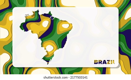 Brazil Map with Paper Cut Waves Background Shape perfect for Greeting Card, Desktop Wallpaper, and Banner