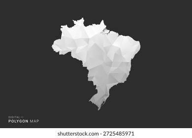Mapa de Brasil - Ilustración vectorial de estilo polígono en diseño geométrico de bajo poli negro, gris y blanco, silueta mínima, aislado para infografía.