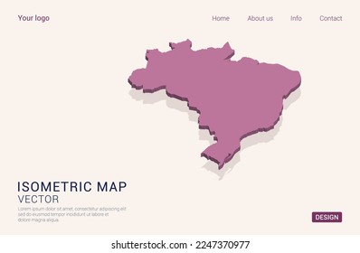 Brasil mapea morado sobre fondo blanco con 3d ilustración vectorial isométrica